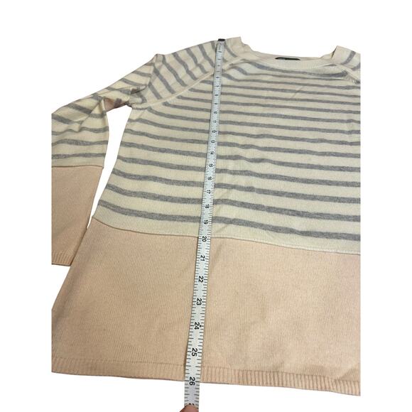 VINCE Pink / Gray Breton Stripe 100% Cashmere Pullover Sweater Women's Large - Picture 4 of 6
